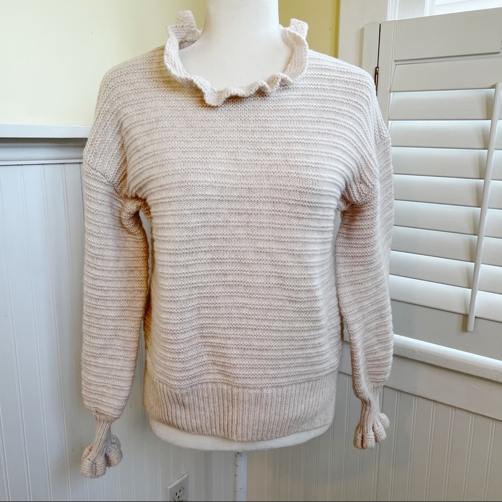Madewell AG587 Antique Cream Ruffle Trim Textured Sweater Size XS - Picture 1 of 7